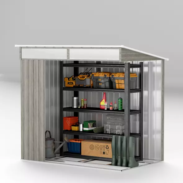 Outsunny 6.5 x 4FT Galvanised Metal Shed with Foundation Kit, Lockable Tool Garden Shed with Double Sliding Doors, Vents, Light Grey Wood Effect - 8