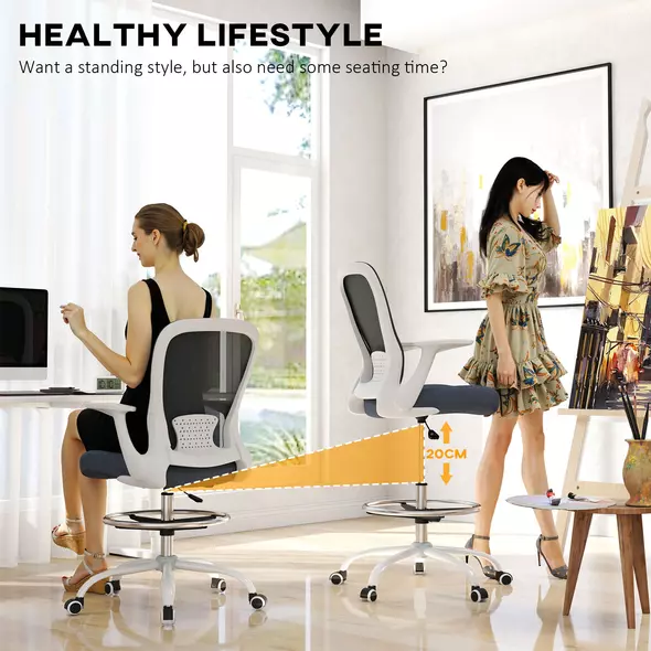 HOMCOM 99-119 cm Draughtsman Chair, with Adjustable Footrest - Grey - 5