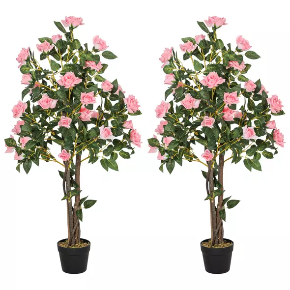 HOMCOM Set of Two Faux Rose Plants, with Pots - 1