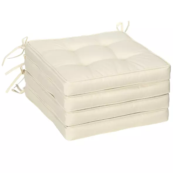 Outsunny Set of 4 Garden Seat Cushion with Ties, 42 x 42cm Replacement Dining Chair Seat Pad, Cream White - 1