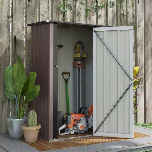 Outsunny 5ft x 3ft Garden Storage Shed, Outdoor Metal Shed with Sloped Roof, Lockable Door for Tools, Equipment, Brown - 2