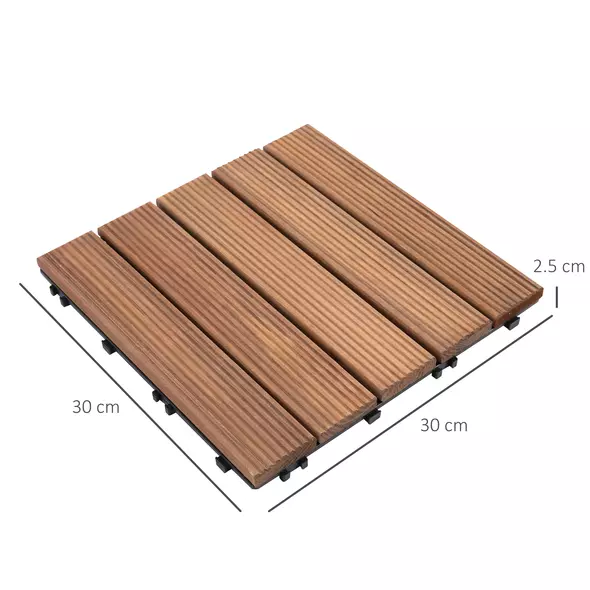 Outsunny 27 Pcs Solid Wood Interlocking Decking Tiles For Patio, Balcony, Roof Terrace, Hot Tub, Brown, (30 x 30 cm Per Piece) - 3