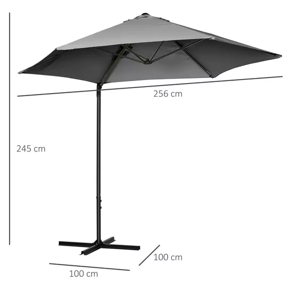 Outsunny 2.5M Garden Cantilever Parasol, Offset Roma Patio Umbrella Hanging Sun Shade Canopy Shelter with 360° Rotation and Cross Base, Dark Grey - 3