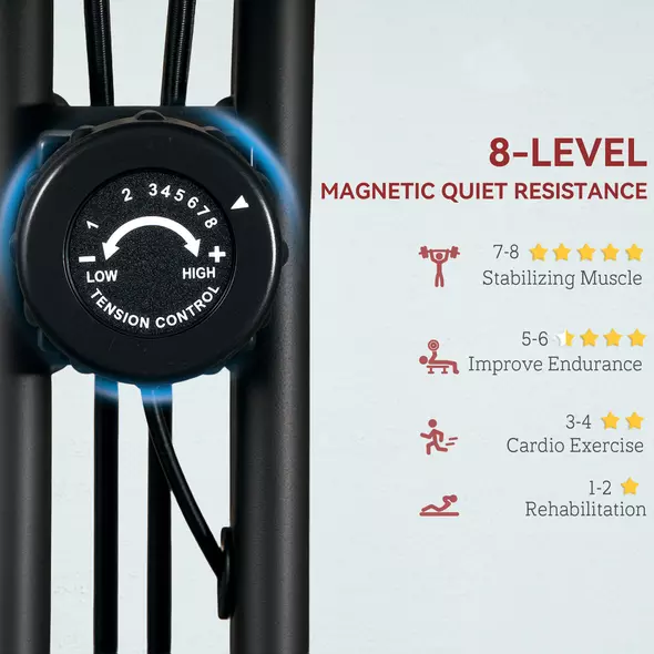 SPORTNOW Five-in-one Foldable Exercise Bike, Stationary Bike with Arm Workout Bands, LDC Monitor, Phone Holder, Red - 5