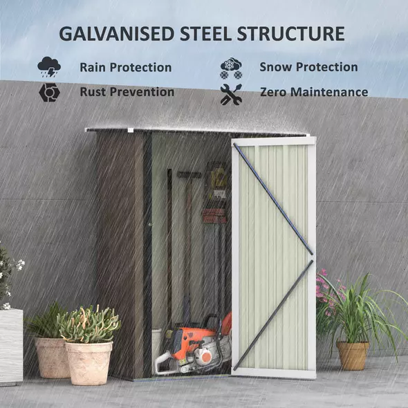 Outsunny 5ft x 3ft Garden Storage Shed, Outdoor Metal Shed with Sloped Roof, Lockable Door for Tools, Equipment, Brown - 4