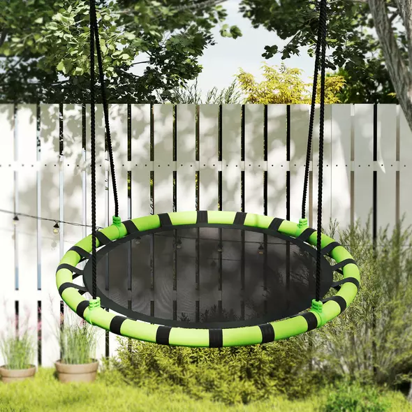 AIYAPLAY 100cm Diameter Kid Nest Swing Seat with Height Adjustable Ropes for Outdoor, Indoor, Black/Green - 9