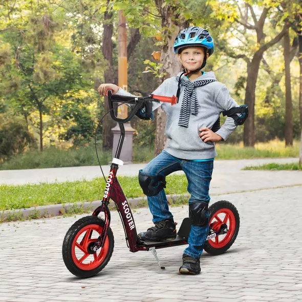 AIYAPLAY Kids Scooter with Adjustable Handlebar, Children's Kick Scooter with Non-slip Footplate, Rear Brake, Kickstand, Red - 2