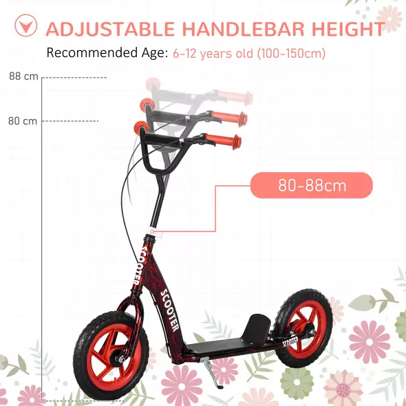 AIYAPLAY Kids Scooter with Adjustable Handlebar, Children's Kick Scooter with Non-slip Footplate, Rear Brake, Kickstand, Red - 4