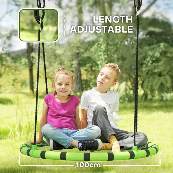 AIYAPLAY 100cm Diameter Kid Nest Swing Seat with Height Adjustable Ropes for Outdoor, Indoor, Black/Green - 5