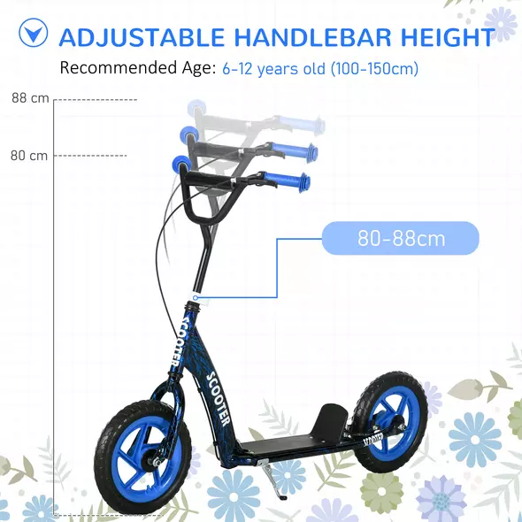 AIYAPLAY Kids Scooter with Adjustable Handlebar, Children's Kick Scooter with Non-slip Footplate, Rear Brake, Kickstand, Blue - 4