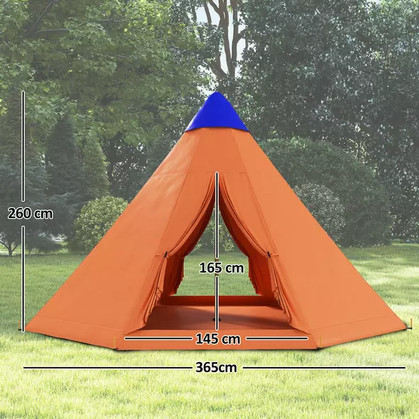 Outsunny 6 Men Tipi Tent with Carry Bag - Orange - 3