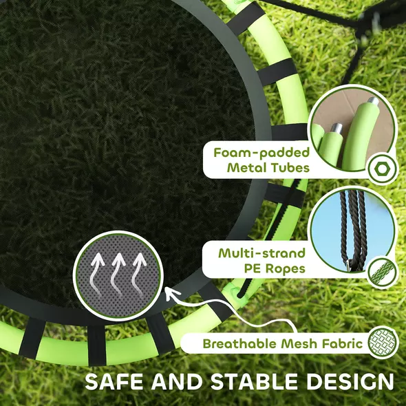 AIYAPLAY 100cm Diameter Kid Nest Swing Seat with Height Adjustable Ropes for Outdoor, Indoor, Black/Green - 4