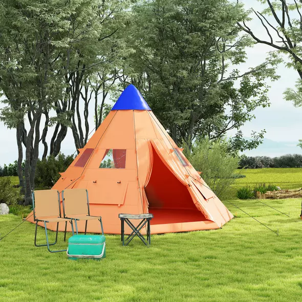 Outsunny 6 Men Tipi Tent with Carry Bag - Orange - 9