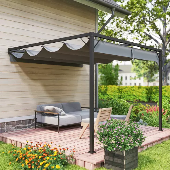 Outsunny 3 x 3 m Pergola, with Sliding Canopy - Grey - 7