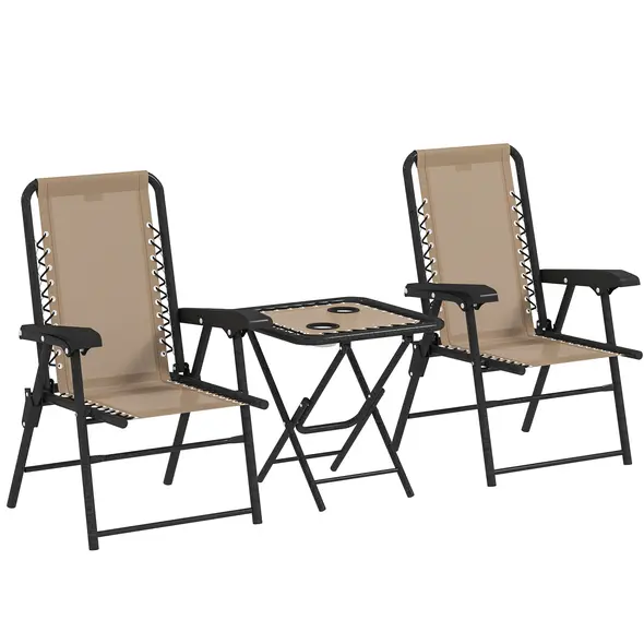 Outsunny Three-Piece Garden Table and Chair Set - Khaki - 1