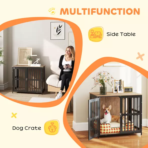 PawHut Dog Crate Furniture with Anti-Chew Resistant Mesh, Anti-Escape Single Door, for Medium Dogs, 80 x 55 x 72 cm - 4
