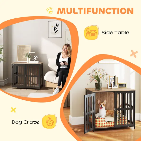 PawHut Dog Crate Furniture with Anti-Chew Resistant Mesh, Anti-Escape Single Door, for Medium Dogs, 80 x 55 x 72 cm - 4