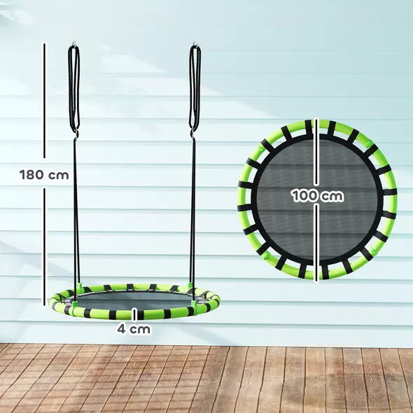 AIYAPLAY 100cm Diameter Kid Nest Swing Seat with Height Adjustable Ropes for Outdoor, Indoor, Black/Green - 3