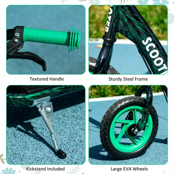 AIYAPLAY Kids Scooter with Adjustable Handlebar, Children's Kick Scooter with Non-slip Footplate, Rear Brake, Kickstand, Green - 6