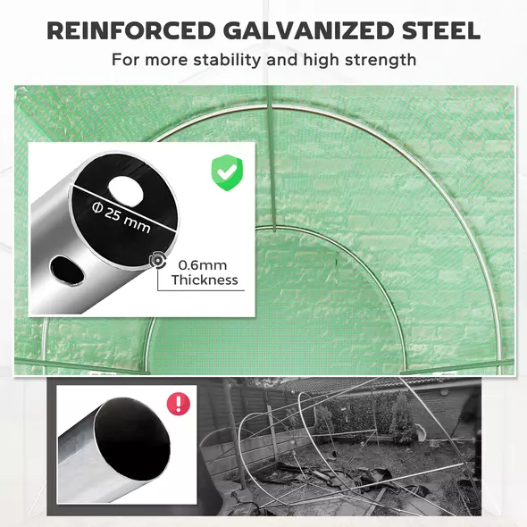 Outsunny 300 x 195cm Walk-In Tunnel Greenhouse - Green - 8