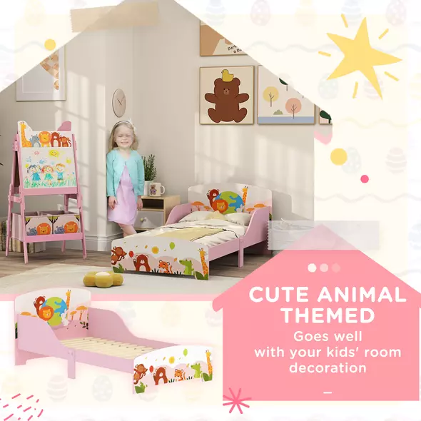 AIYAPLAY Cute Animal-Themed Toddler Bed, with Safety Rails, 143 x 77 x 60cm, Pink - 6