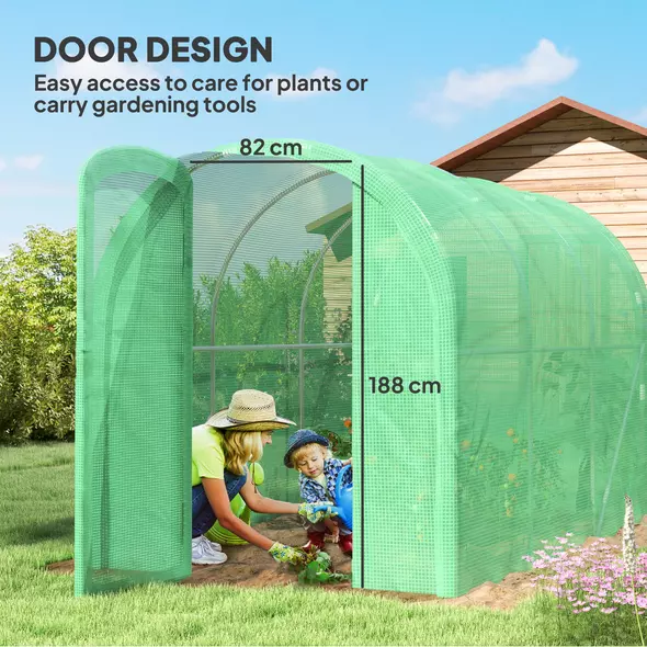 Outsunny 3 x 2 x 2m Polytunnel Greenhouse with Hinged Door, Walk-in Grow House Tent with PE Cover and Galvanised Steel Frame, Green - 5