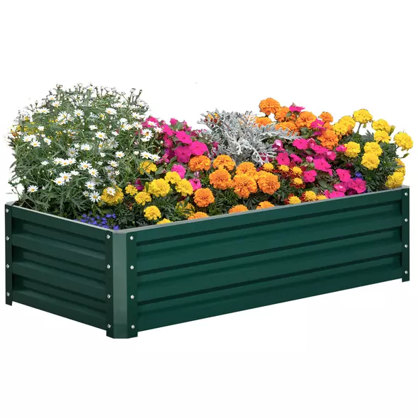 Outsunny Raised Beds for Garden, Galvanized Outdoor Planters, for Herbs and Vegetables, Use for Patio, Backyard, Balcony, Green - 1