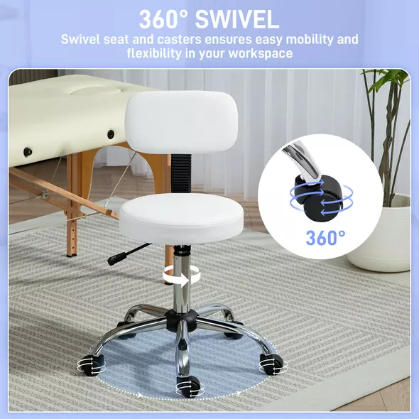 HOMCOM 360° Swivel Seat Salon Stool - White - 5