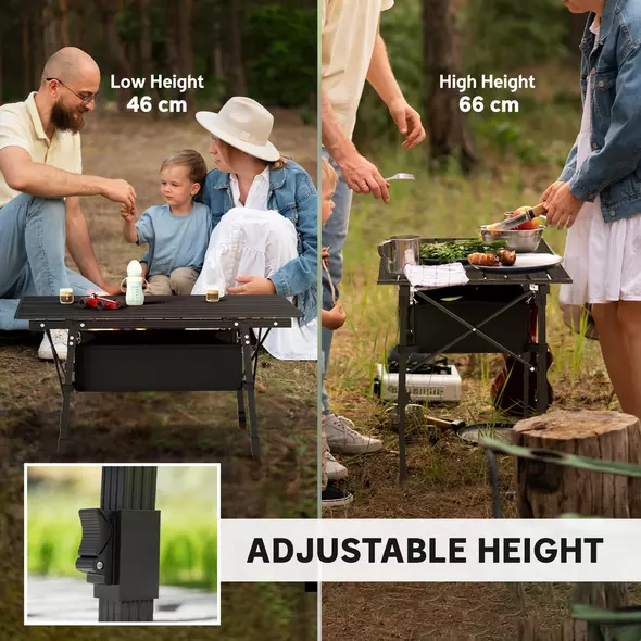 Outsunny Folding Camping Table, 90 x 55 cm Height Adjustable Portable Collapsible Table, 3ft Lightweight Aluminium Rollup Picnic Table with Storage Basket for Outdoor Garden Party BBQ, Black - 5