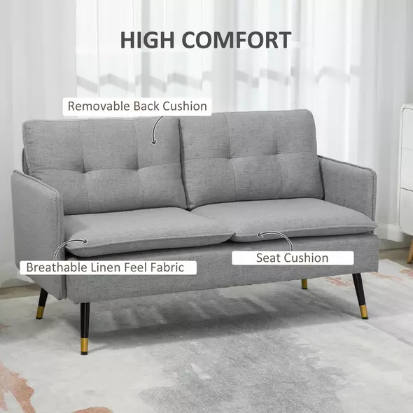 HOMCOM Modern Two Seater Sofa, Button Tufted Loveseat with Cushions and Steel Legs for Living Room, Guest Room, Grey - 4