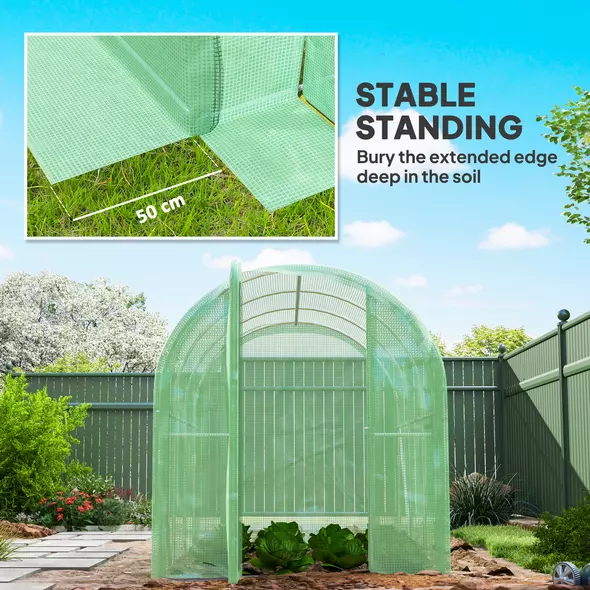 Outsunny 3 x 2 x 2m Polytunnel Greenhouse with Hinged Door, Walk-in Grow House Tent with PE Cover and Galvanised Steel Frame, Green - 6