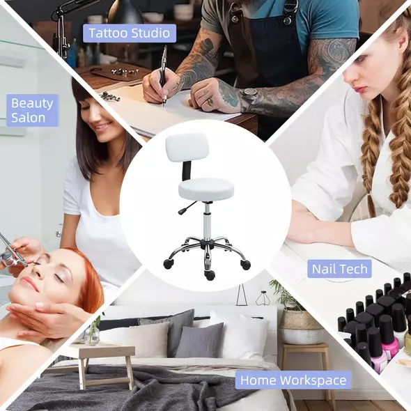 HOMCOM 360° Swivel Seat Salon Stool - White - 8