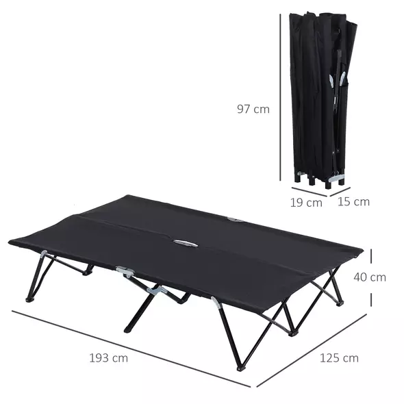 Outsunny Double Camping Cot Bed, with Bag - Black - 3