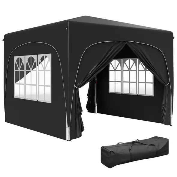 Outsunny 3 x 3m Pop-Up Gazebo Shelter, with Accessories - Black - 1