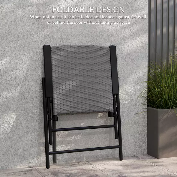 Outsunny Set of Two Folding Rattan Seat Chairs - Grey - 6