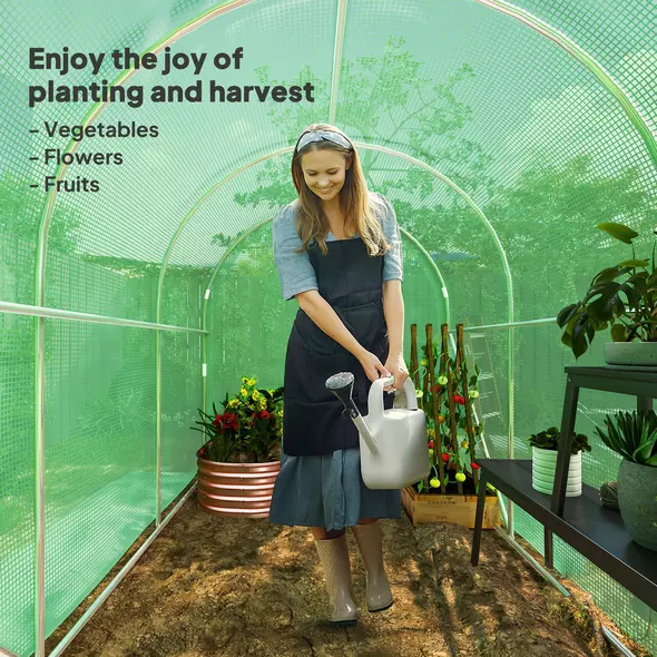 Outsunny 3 x 2 x 2m Polytunnel Greenhouse with Hinged Door, Walk-in Grow House Tent with PE Cover and Galvanised Steel Frame, Green - 7