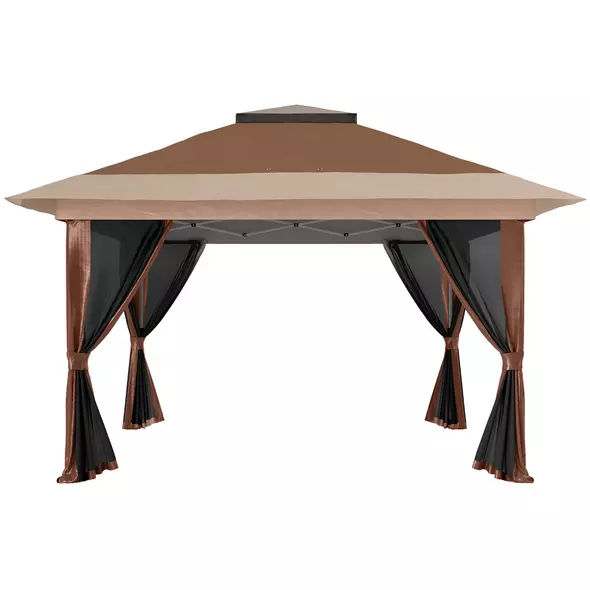 Outsunny 3.6 x 3.6m Pop-Up Gazebo, with Accessories - Brown - 9