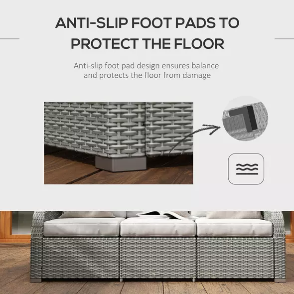 Outsunny Six-piece Outdoor Rattan Dining Set, Outdoor Sofa Set with Reclining Armchairs and Mental Frame, Grey - 5