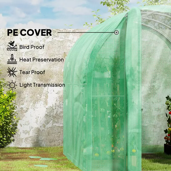 Outsunny 3 x 2 x 2m Polytunnel Greenhouse with Hinged Door, Walk-in Grow House Tent with PE Cover and Galvanised Steel Frame, Green - 4