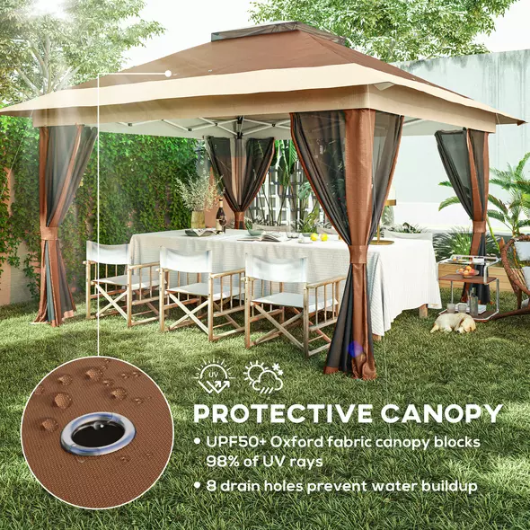 Outsunny 3.6 x 3.6m Pop-Up Gazebo, with Accessories - Brown - 6