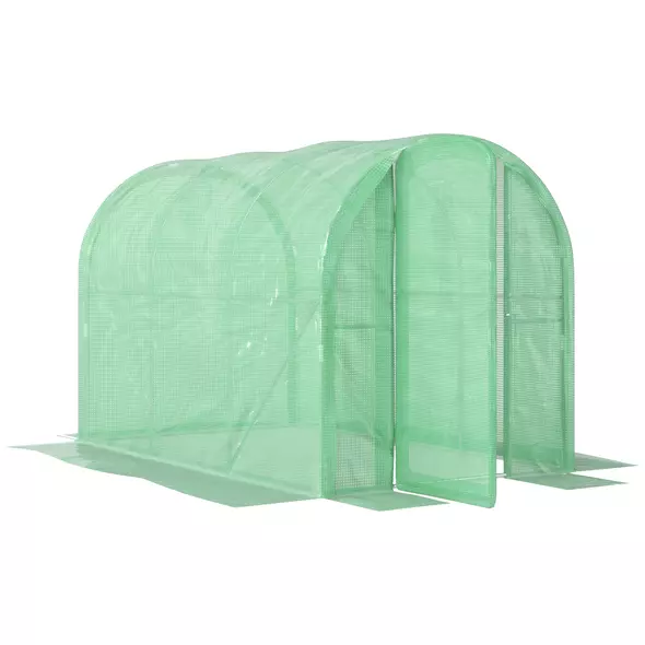 Outsunny 3 x 2 x 2m Polytunnel Greenhouse with Hinged Door, Walk-in Grow House Tent with PE Cover and Galvanised Steel Frame, Green - 1