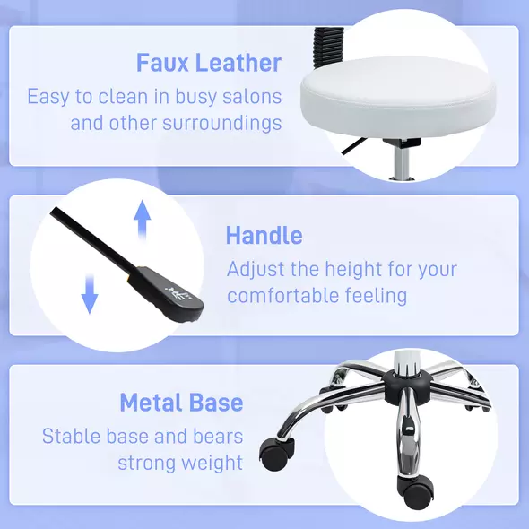 HOMCOM 360° Swivel Seat Salon Stool - White - 6