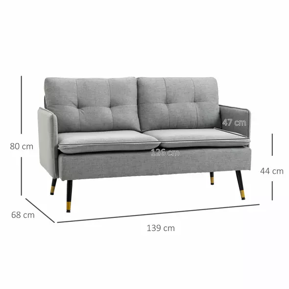 HOMCOM Modern Two Seater Sofa, Button Tufted Loveseat with Cushions and Steel Legs for Living Room, Guest Room, Grey - 3