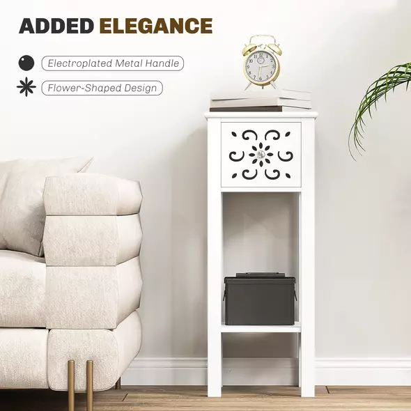 HOMCOM Set of Two Elegant Floral Cut-Out Side Tables - White - 4