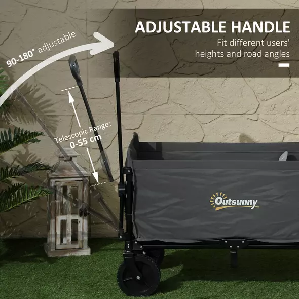Outsunny 120L Festival Trolley on Wheels, Folding & Compact Camping Trolley Cart with Adjustable Handle for Garden, Beach, Fishing, Grey - 8
