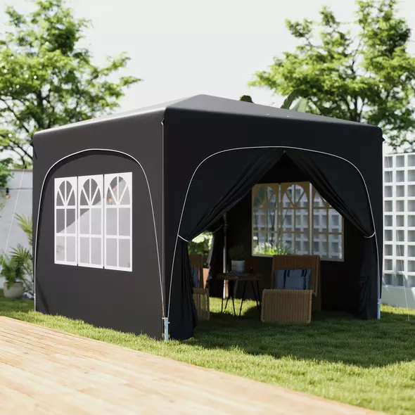 Outsunny 3 x 3m Pop-Up Gazebo Shelter, with Accessories - Black - 2