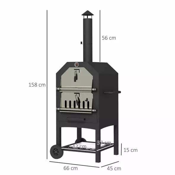 Outsunny Steel 3-Tier Outdoor Pizza Oven Charcoal BBQ Grill, Black - 3