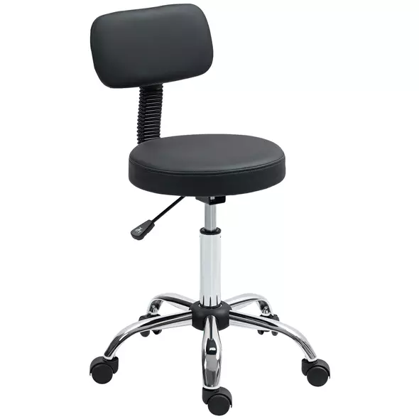 HOMCOM 360° Swivel Seat Salon Stool - Black - 1