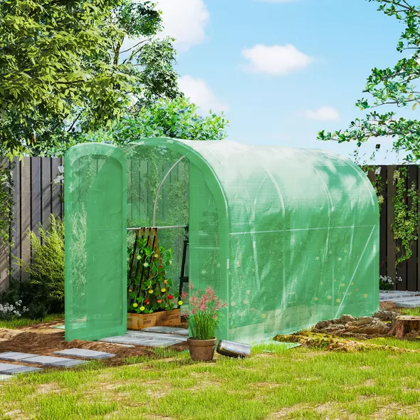 Outsunny 3 x 2 x 2m Polytunnel Greenhouse with Hinged Door, Walk-in Grow House Tent with PE Cover and Galvanised Steel Frame, Green - 2
