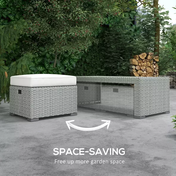 Outsunny Six-piece Outdoor Rattan Dining Set, Outdoor Sofa Set with Reclining Armchairs and Mental Frame, Grey - 7